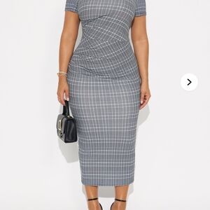Fashion Nova Gray Plaid Midi Dress